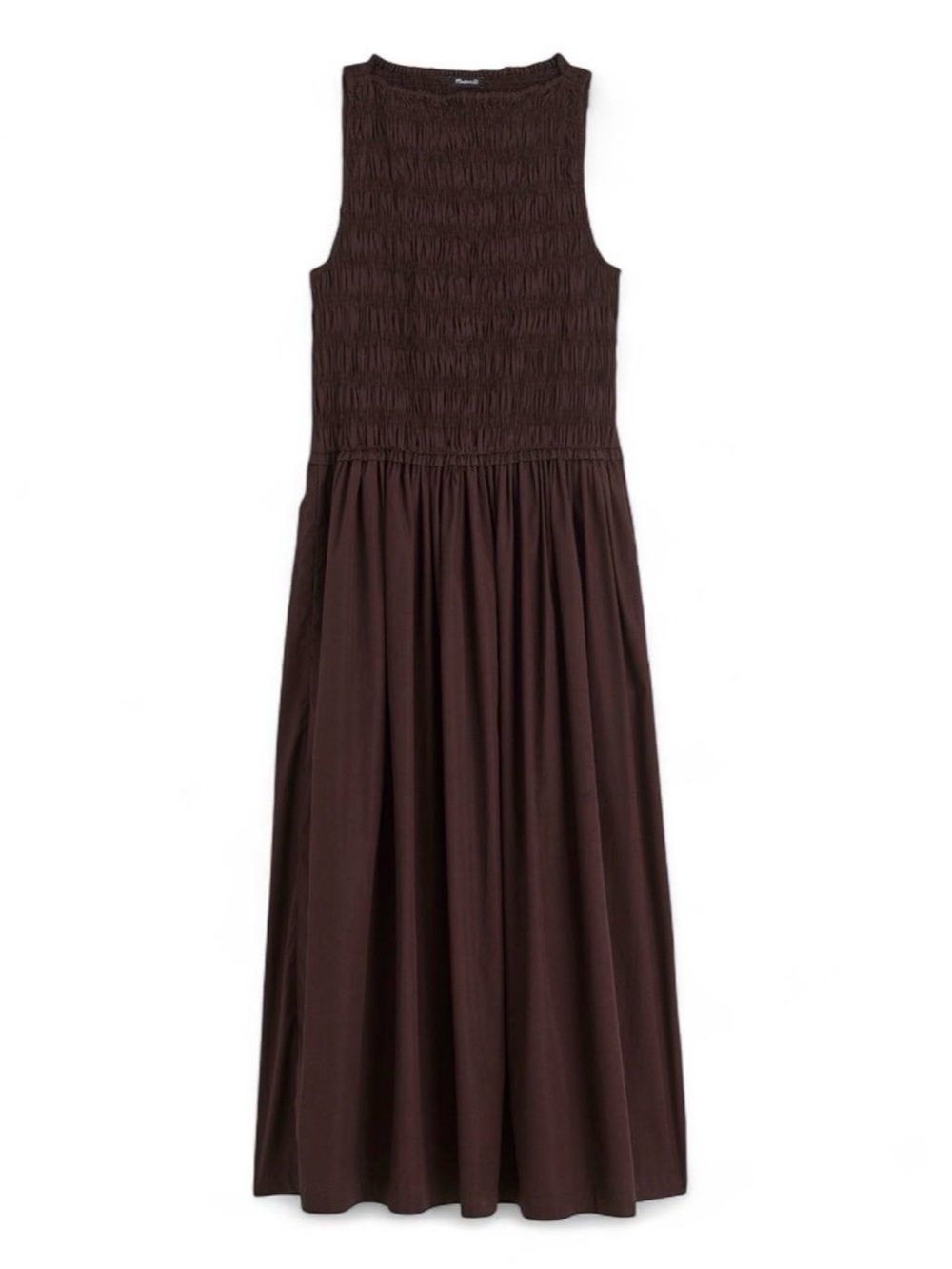 Madewell Melody Dark Brown Smocked Waist Midi Dress
